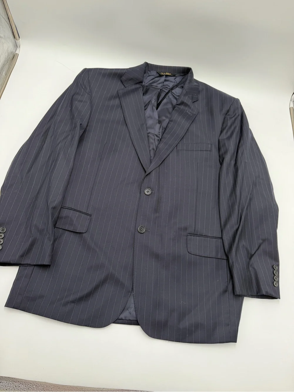 Jos. A. Bank Signature Gold Mens 44 RG Navy Blue Pinstripe 100% Wool Suit Gordon